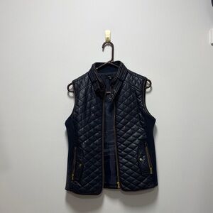 Fate Navy Quilted Vest with Brown Trim